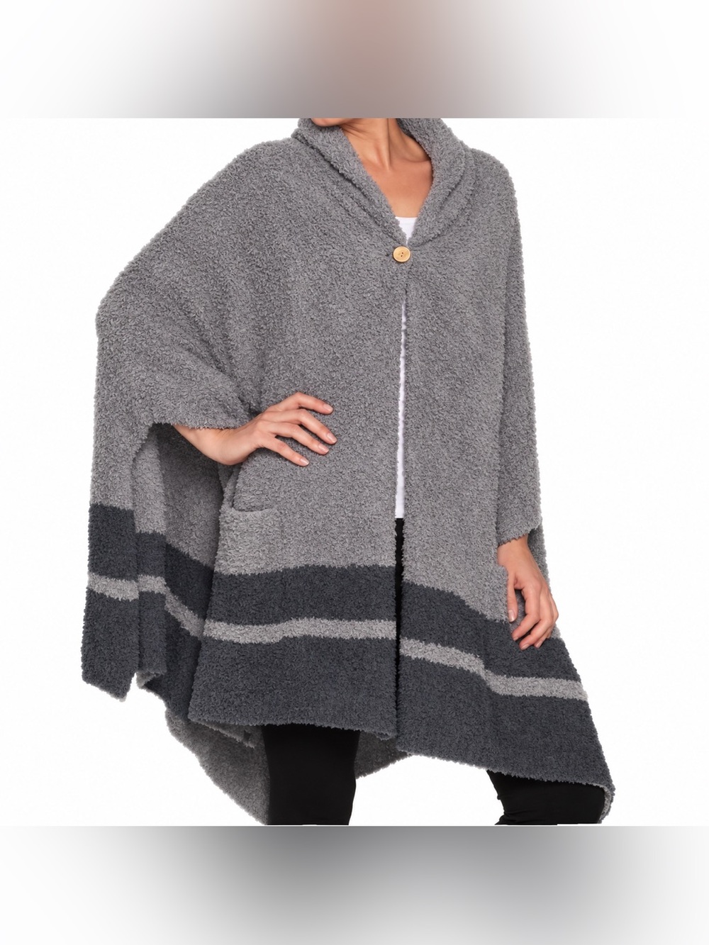 Barefoot Dreams CozyChic Zuma Cape in Gray & Charcoal Stripe, One Size